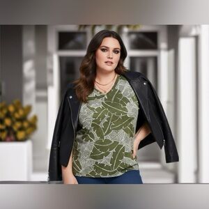 Croft & Barrow Green Leaf Print Short Sleeve Tee